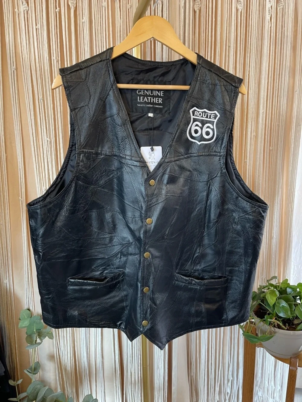 Navarre Leather Company vintage Route 66 patchwork leather biker vest